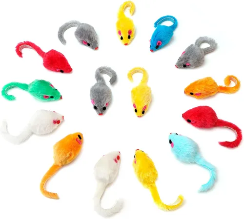 Miniatura 6 de CHIWAVA 36PCS 4.1 '' Peludo Gato Juguete Ratones Sonajero Pequeño Ratón Gatito Juego Interactivo Colores Surtidos