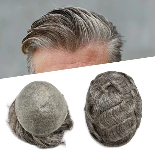 Miniatura 26 de Toupee - Sistemas de cabello humano para hombre, 0.002 in, piel ultrafina para hombre, tupé en V, polivinílico de poliuretano natural, piezas