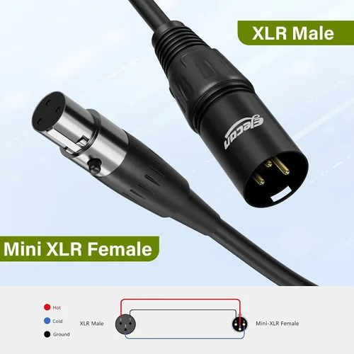 Miniatura 5 de Elecan Adaptador de cable de micrófono XLR macho a mini XLR hembra (TA3F) de 3 pines, paquete de 2 unidades para cámara Blackmagic Pocket Cinema