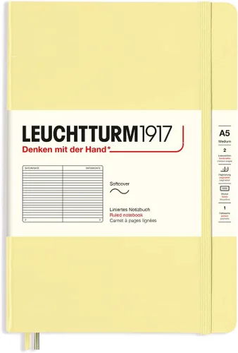 Miniatura 34 de LEUCHTTURM1917 - Cuaderno mediano A5 de tapa blanda, 123 páginas numeradas para escribir y llevar un diario (color negro, cuadriculado)