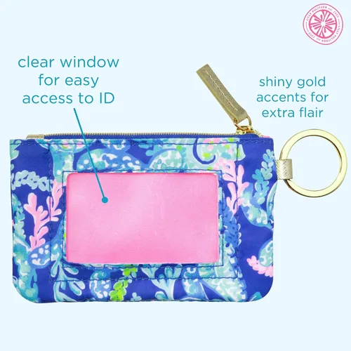 Miniatura 3 de Lilly Pulitzer Cartera con soporte para identificación, cartera azul con llavero con cierre de cremallera, bonita tarjeta y funda de identificación