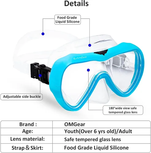 Miniatura 2 de OMGear - Gafas de natación con cubierta para la nariz, máscara de buceo y esnórquel, máscara para niños y adultos, máscara de esnórquel para buceo