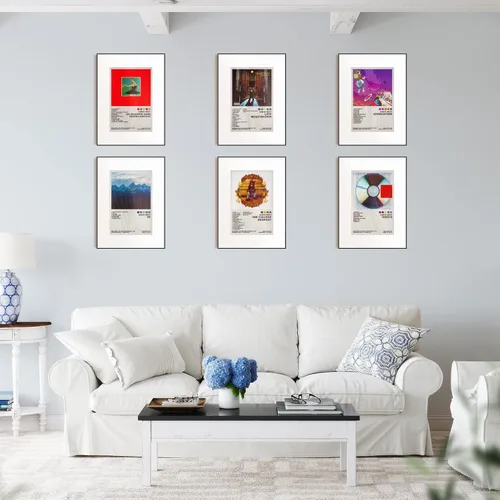 Miniatura 5 de ManRule Juego de pósteres de Kanye West de 6 piezas, pósteres de portada de álbum, pósteres de música de 8 por 12 pulgadas, arte de pared de lienzo