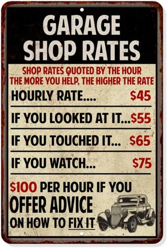 Shop Rates Sign Garage Rustic Wall Decor Mechanic Signs Pops Decor Mechanics Automotive Man Cave Bar Tin Vintage Mancave Car Funny Retro Placa Papás