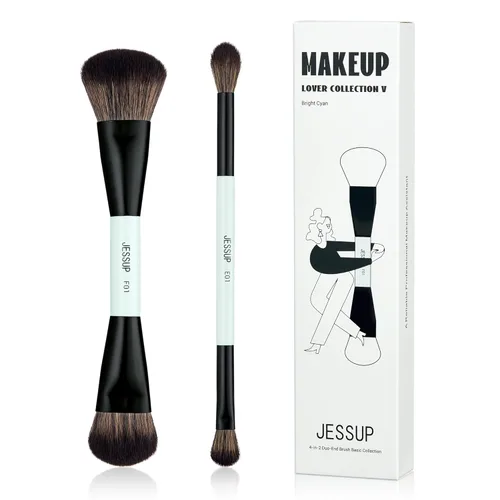Miniatura 9 de Jessup Juego de brochas de maquillaje, 10 piezas, doble cara para base, contorno, rubor, iluminación, mezcla de cejas, sombra de ojos, delineador