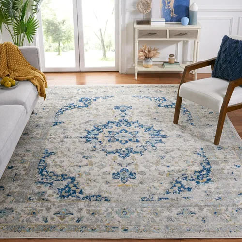 Miniatura 6 de SAFAVIEH Madison Collection - Alfombra decorativa de 2 pies 3 pulgadas x 3 pies 11 pulgadas, color marfil y azul, diseño de medallón bohemio,