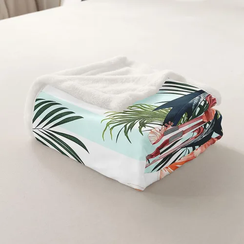 Miniatura 5 de Manfei Manta náutica de ancla con diseño de flamenco, hibisco, hojas de palma, para sofá, manta de cama de rayas azules abstractas para niñas, manta
