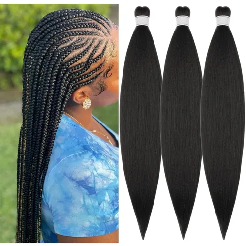 Miniatura 44 de Pelo corto negro trenzado preestirado de 14 pulgadas para trenzas sin nudos, pelo sintético 1B trenzado para trenzas Bob Box