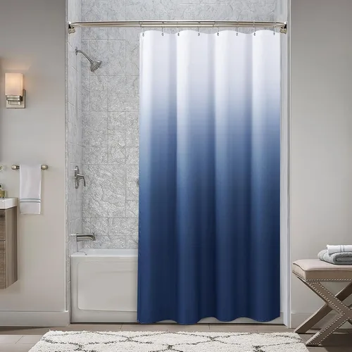 Miniatura 15 de Cortinas de ducha negras para baño, juego de cortinas de ducha de tela texturada ombre, lujo de hotel y spa con 12 ganchos, lavable a máquina