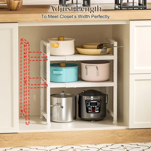 Miniatura 5 de Estante de almacenamiento de cocina expandible de 2 niveles, estantería de metal resistente de 150 libras para electrodomésticos pequeños, estantes