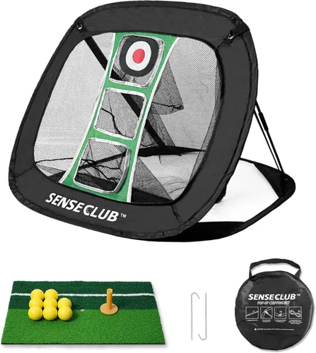 Miniatura 9 de SENSECLUB Red de astillado plegable y green flotante, objetivo de astillado de práctica de golf interior, juego de golf de patio trasero y regalos