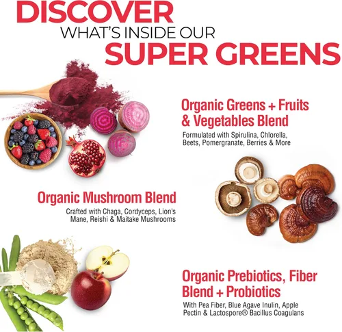 Miniatura 4 de Country Farms Super Greens Power Pack, 50 súper alimentos orgánicos, polvo de verduras con probióticos para la salud intestinal y alivio