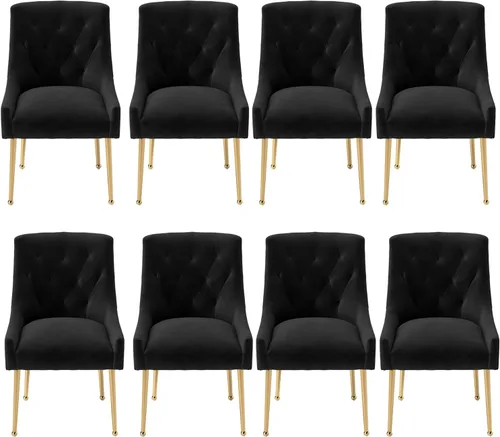 Miniatura 16 de Juego de 2 sillas de comedor, sillas de comedor modernas de terciopelo con patas doradas, elegantes sillas decorativas acolchadas para recepción