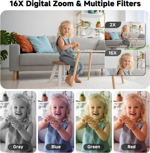 Miniatura 6 de Cámara digital, cámara compacta de 44 MP, cámaras digitales FHD 1080P para apuntar y disparar con zoom de 16X, detección facial, captura de Negro