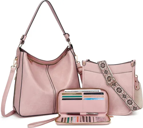 Miniatura 20 de Carteras para Mujeres 3PCS, Juego de Bolsos Cruzados Bolso Grande de Cuero Carteras de Hombro con Billetera Correas Ajustables para Damas Tote