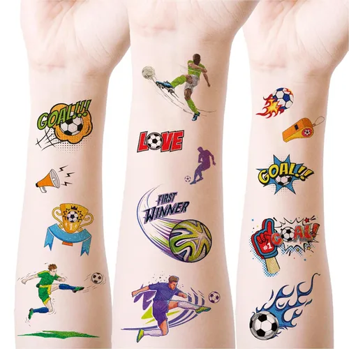 Miniatura 9 de Yobbai Tatuajes temporales con purpurina para niños, estilos mixtos de mariposa, panda, criatura marina, sirena y dinosaurio, tatuajes falsos