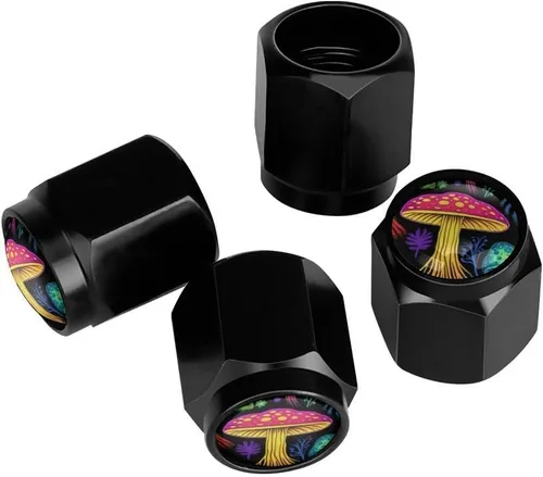 Miniatura 25 de Wolf - Tapones de válvula de neumático con bandera americana, tapas de válvula de neumático de aluminio negro, cubiertas universales