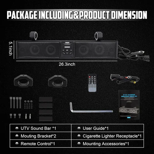 Miniatura 7 de Barra de sonido UTV de 26 pulgadas con 6 altavoces, barra de sonido ATV Bluetooth con iluminación RGB, sincronización de música, barra de sonido