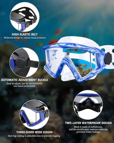 Miniatura 4 de Máscara de buceo Anti-niebla Natación Snorkel máscara adecuada para adultos Buceo Natación Snorkel Gafas Máscaras Azul/Blanco