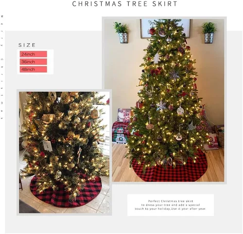 Miniatura 2 de SoarDream Faldas de árbol a cuadros de Navidad pequeñas de 24 pulgadas, falda de árbol a cuadros de búfalo rojo y negro para Navidad, fiesta de Año