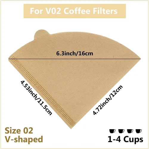 Miniatura 2 de Filtros de café en cono tamaño 02, 200 unidades, 1-4 tazas, papel de filtro de café desechable V02 sin blanquear, compatible con gotero de café