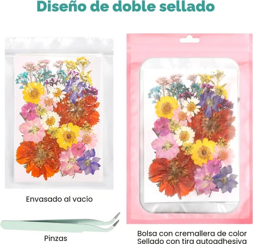 Miniatura 4 de Flores Secas, Resiners 58 Piezas Flores Prensadas para Manualidades Rosa Flores Secas Naturales Reales Kit de Hojas Secas para DIY Hacer