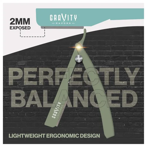Miniatura 5 de Kit de navaja de afeitar recta profesional GRAVITY RAZORS – Ultra Exposición, incluye 10 hojas premium, 2mm expuestas, menta