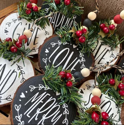 Miniatura 3 de Plantillas de Navidad para pintar en rodajas de madera, plantillas navideñas pequeñas de 3" para manualidades, plantilla navideña reutilizable