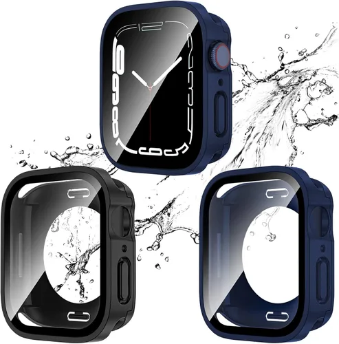 Miniatura 13 de 2 Pack 2 en 1 Funda impermeable para Apple Watch Series 8 7 de 41 mm, Parachoques frontal y trasero de PC de borde recto con protector de pantalla