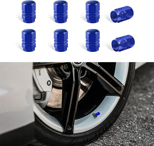 Kewucn 8 PCS Tapas para Vástago de Válvula de Neumático de Automóvil, Cubiertas de Aleación de Aluminio con Anillo de Goma, Resistentes a la Azul