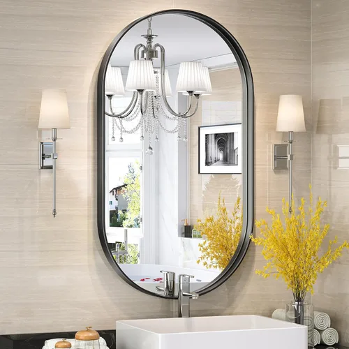 Miniatura 15 de Brightify - Espejo ovalado dorado para tocador de baño de 20x30 pulgadas, espejos de marco de metal dorado para pared, espejo moderno