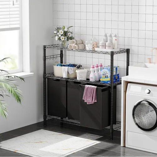 Miniatura 2 de GAOMON Cesta de lavandería, organizador multifuncional para lavandería, clasificador de lavandería con bolsas extraíbles y asas reforzadas, estante