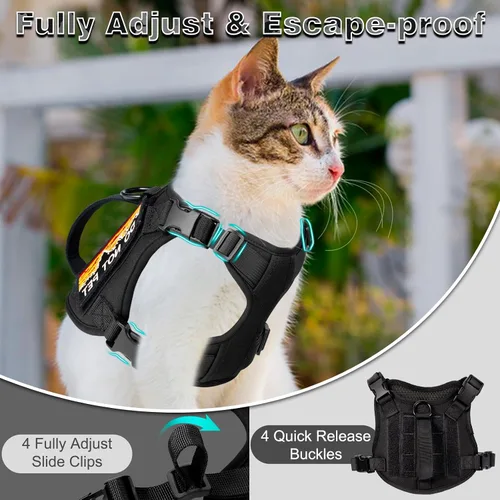 Miniatura 4 de Arnés táctico para caminar, chaleco ajustable a prueba de escapes para gatos grandes, chaleco transpirable de fácil control con asa, parches Molle
