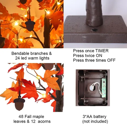 Miniatura 4 de YEAHOME Decoraciones de otoño para el hogar, decoraciones de Acción de Gracias, árbol de hojas de arce de otoño iluminado de 24 pulgadas/2 pies