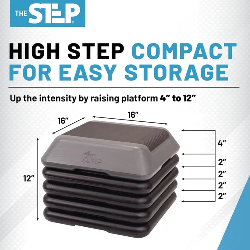 Miniatura 3 de The Step Plataforma aeróbica ajustable de paso alto con 4 elevadores, equipo de entrenamiento de gimnasio en casa, equipo de ejercicio de fitness