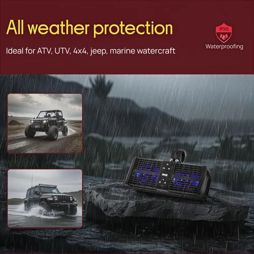 Miniatura 6 de Pyle Barra de sonido ATV/UTV de 11 pulgadas, altavoces Bluetooth UTV impermeables con amplificador de clase D integrado, sistema de altavoces de 2