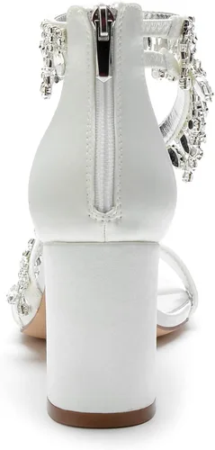 Miniatura 3 de Hyinlays Sandalias de tacón alto de cristal grueso para mujer, con correa de tobillo, zapatos de boda, baile de graduación, zapatos de noche
