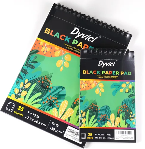 Miniatura 9 de Dyvicl Cuaderno de bocetos profesional de papel negro de 5.5 x 8.5 pulgadas, 35 hojas de papel de dibujo pesado de 150 GSM para bolígrafos de gel