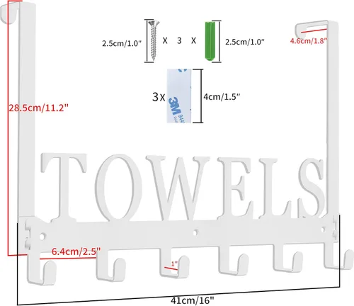 Miniatura 3 de Toallero para colgar sobre la puerta, ganchos para baño, soporte para toallas de baño, soporte para puerta, colgador de toallas de metal para Blanco