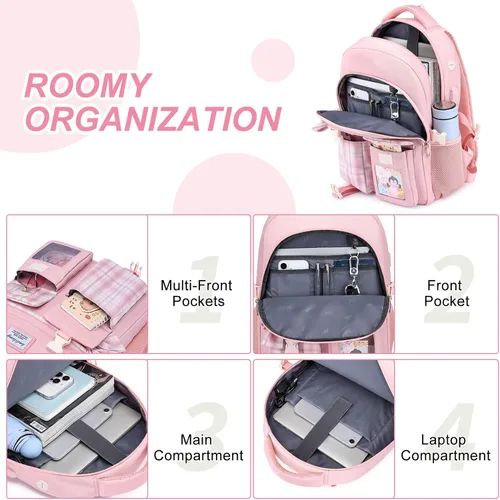 Miniatura 3 de Mochila escolar para adolescentes y niñas, mochila para laptop para mujeres, universidad, mochilas, mujer, morrales, escuela niñas Rosa