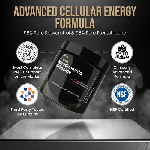 Miniatura 8 de DLNIA Suplemento liposomal NAD+ y alternativa NMN Ribosida de nicotinamida (NR) 1258 mg con resveratrol, quercetina, pterostilbeno