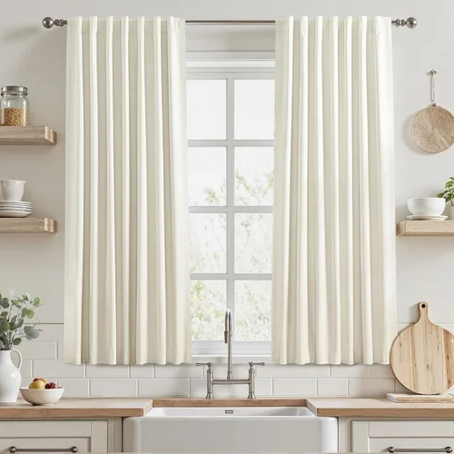 Miniatura 77 de UHITECH Cortinas opacas de 35 pulgadas de largo para sala de estar, 2 paneles, cortina opaca corta para cocina para ventanas pequeñas, cortinas