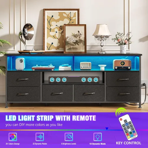 Miniatura 3 de Furologee Soporte de TV LED de 55 pulgadas para dormitorio, centro de entretenimiento con 6 cajones de tela para televisores de 50, 55, 60 pulgadas