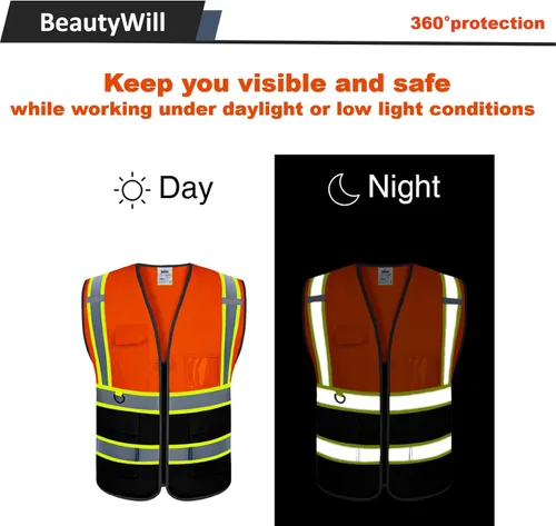 Miniatura 6 de BeautyWill Chaleco de Seguridad con Logo Personalizado Clase 2 Chaleco Reflectante de Alta Visibilidad Chaleco de Construcción Transpirable