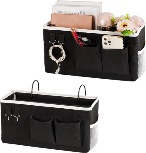 Miniatura 12 de Organizador de almacenamiento para mesita de noche, bolsa de almacenamiento colgante para cabeceros, literas, dormitorios, libros, teléfono, Nuevo