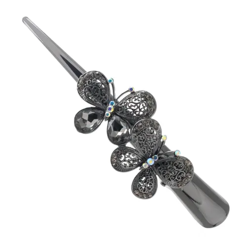 Miniatura 8 de Fashion & Lifestyle Juego de 3 pinzas de corte de cocodrilo grandes de aleación de metal para mujeres y niñas, horquillas de sujeción bastante