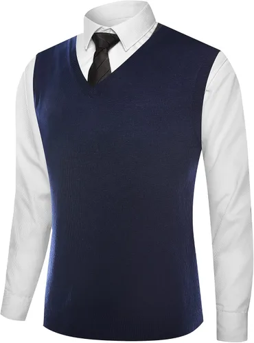Miniatura 4 de Kallspin Chaleco de mezcla de lana de cachemira para hombre con cuello en V