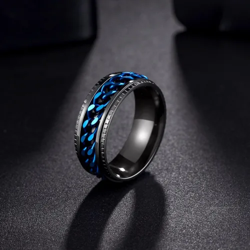Miniatura 5 de Anillos giratorios para hombres y mujeres, anillos de ansiedad para hombres, anillos de cadena para adultos, anillos de titanio y acero Negro azul