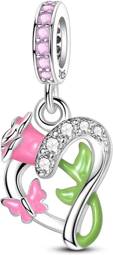 Miniatura 41 de Pulsera y collar de plata de ley 925 con dije de corazón, mariposa, loto, avión, viaje, lindo gato, cuentas, regalo para mujer
