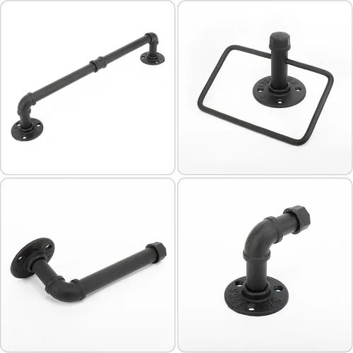 Miniatura 3 de Kit de accesorios de baño de tubería industrial de 5 piezas, montaje en pared, incluye toallero, ganchos para bata, soporte para papel higiénico